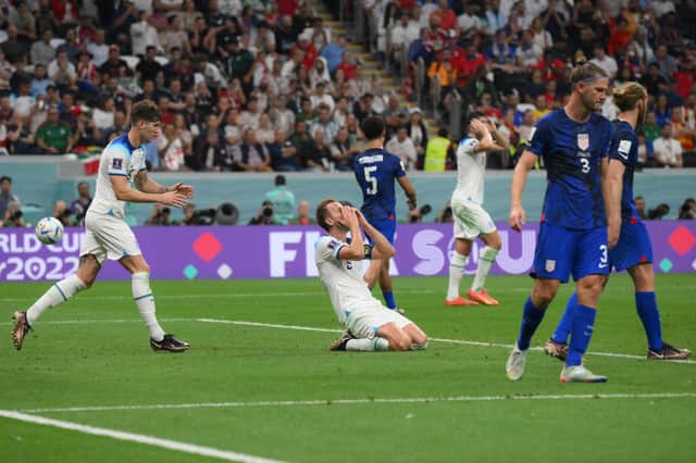 England's Harry Kane holds his head in his hands after a missed chance in the 0-0 draw with USA.
