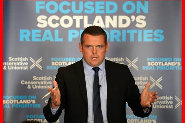 Douglas Ross unveils the Scottish Conservatives' new economic strategy in Edinburgh. Image: Andrew Milligan/Press Association.