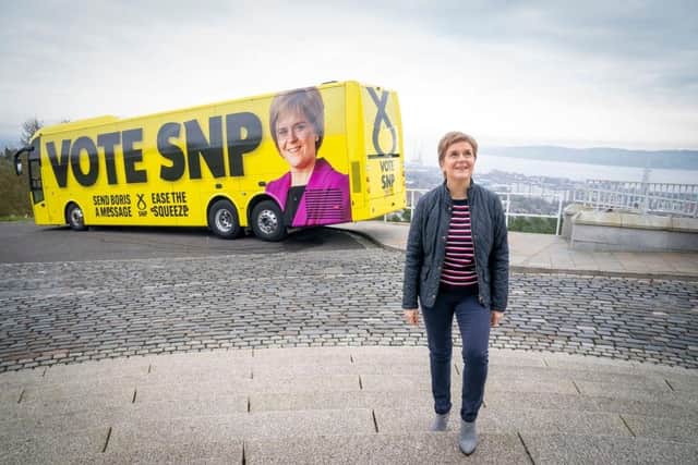Nicola Sturgeon's campaign bus is touring Scotland ahead of the local elections on May 5 (Picture: Jane Barlow/pool/Getty Images)