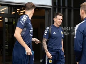 Jack Hendry, Ryan Jack and Stephen Kingsley prepare to leave Scotland's base camp for Poland.