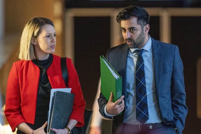 Humza Yousaf arrives at Holyrood with Jenny Gilruth