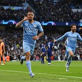 Gabriel Jesus celebrates after putting Manchester City 2-0 up on Real Madrid in the Champions League semi-final first leg at the Etihad last week. (Photo by David Ramos/Getty Images)