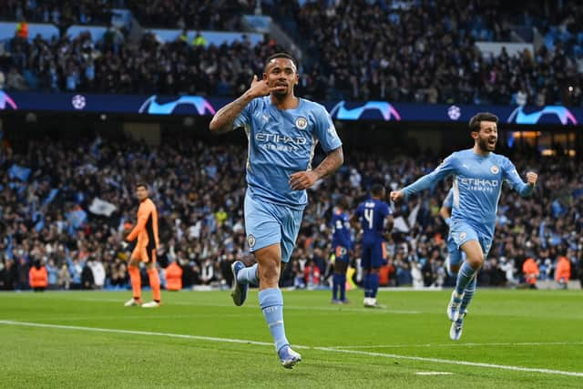 Gabriel Jesus celebrates after putting Manchester City 2-0 up on Real Madrid in the Champions League semi-final first leg at the Etihad last week. (Photo by David Ramos/Getty Images)