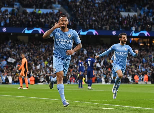 Gabriel Jesus celebrates after putting Manchester City 2-0 up on Real Madrid in the Champions League semi-final first leg at the Etihad last week. (Photo by David Ramos/Getty Images)