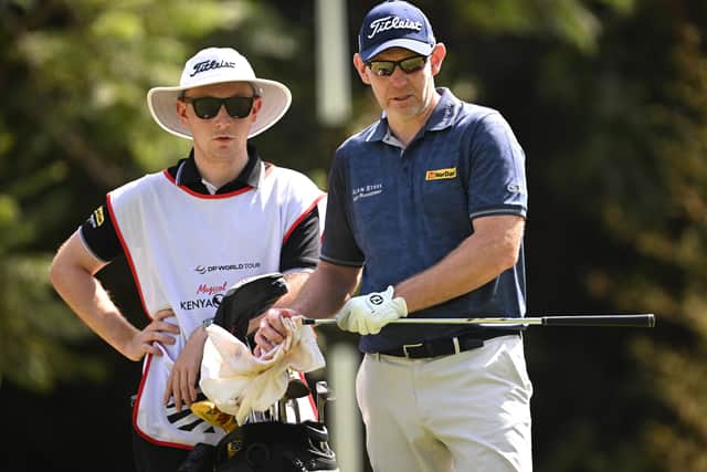 NAIROBI, KENYA - MARCH 09: Stephen Gallacher of Scotland plays the 10th hole during the first round of the Magical Kenya Open Presented by Absa at Muthaiga Golf Club on March 09, 2023 in Kenya. (Photo by Stuart Franklin/Getty Images)