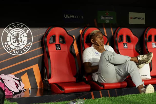Alfredo Morelos was a frustrated onlooker as injury forced him to miss out on Rangers' Europa League final against Eintracht Frankfurt in Seville on May 18 this year. (Photo by Alex Pantling/Getty Images)