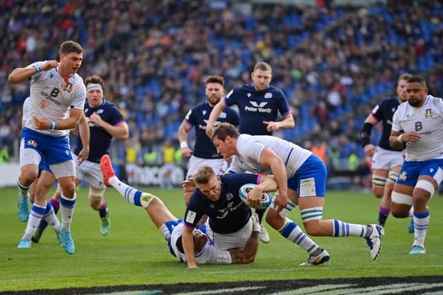Chris Harris of Scotland touches down for the third try.