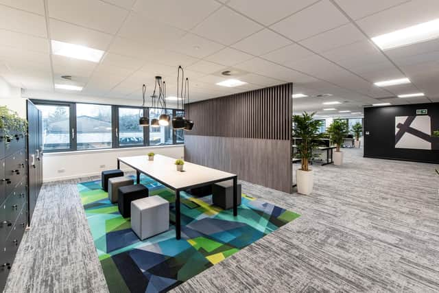 Esson Properties’ plug and play offering at Blenheim Gate in Aberdeen, which has break-out spaces, lounges and sit-down ‘Zoom areas’.