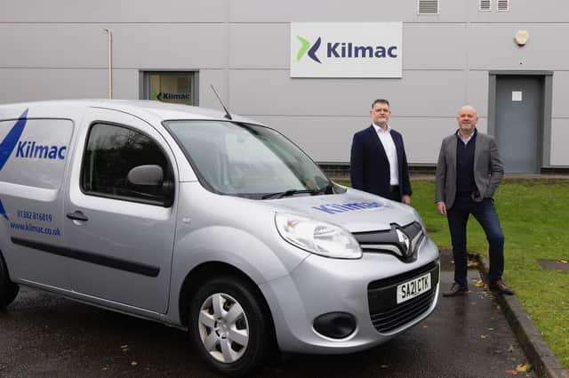 Kilmac directors Athole McDonald (left) and Richard Kilcullen at the Dundee company’s Mid Calder satellite office. Picture: Perthshire Picture Agency