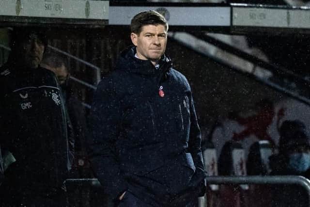 Rangers manager Steven Gerrard looks on as his team's unbeaten run ends in defeat against St Mirren in the Betfred Cup quarter-final. (Photo by Craig Williamson / SNS Group)