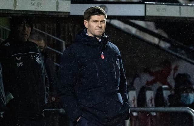 Rangers manager Steven Gerrard looks on as his team's unbeaten run ends in defeat against St Mirren in the Betfred Cup quarter-final. (Photo by Craig Williamson / SNS Group)