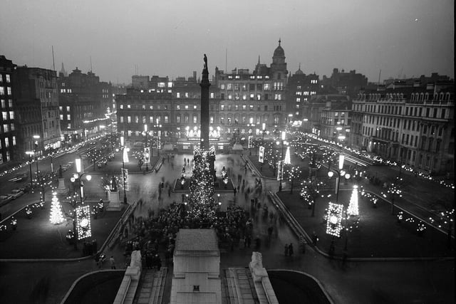Christmas illuminations in George Square, Glasgow, pictured from the roof of the City Chambers.