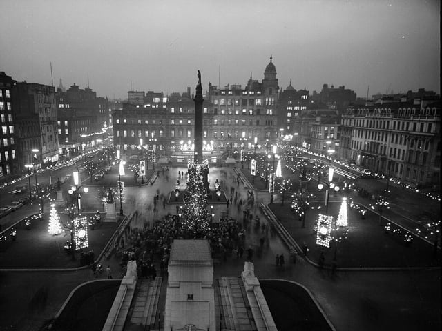 Christmas illuminations in George Square, Glasgow, pictured from the roof of the City Chambers.
