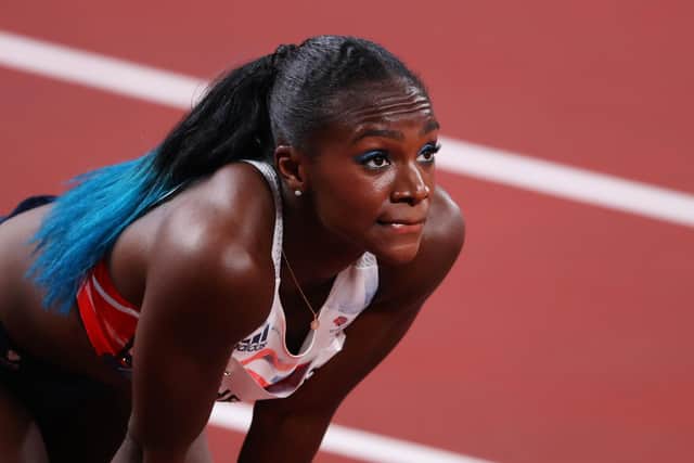 British sprinter Dina Asher-Smith reacts after finishing third in the women's 100m semi-final. Picture: Christian Petersen/Getty Images