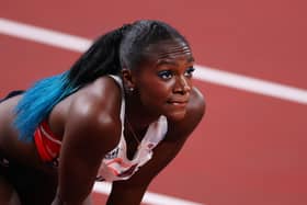 British sprinter Dina Asher-Smith reacts after finishing third in the women's 100m semi-final. Picture: Christian Petersen/Getty Images