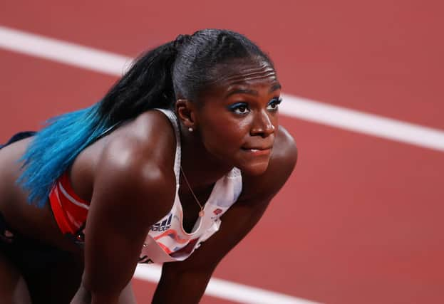 British sprinter Dina Asher-Smith reacts after finishing third in the women's 100m semi-final. Picture: Christian Petersen/Getty Images