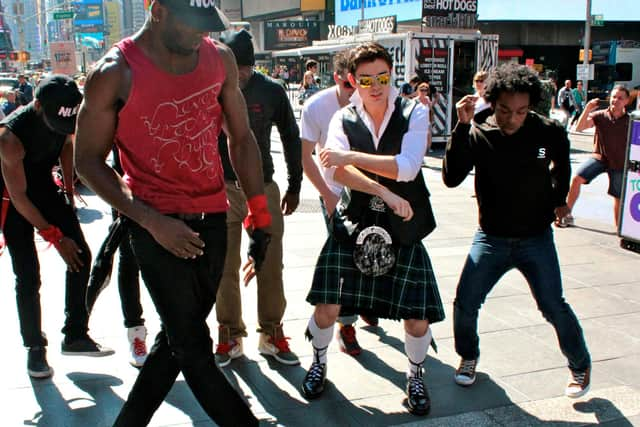 A young Stevie Creed aka The Brooklyn Scotsman in Times Square, New York