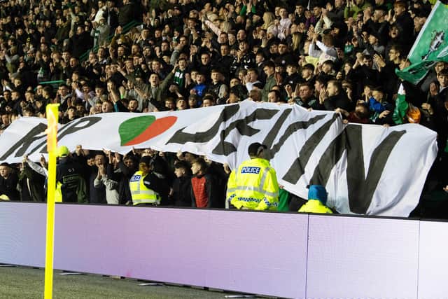 At a recent derby, Hibs fans paid tribute to a teenage Hearts fan who died last month. (Photo by Ross Parker / SNS Group)