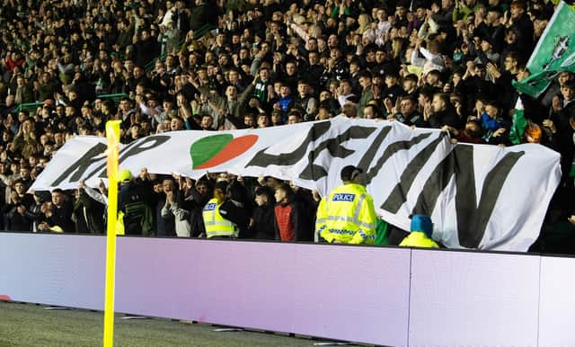 At a recent derby, Hibs fans paid tribute to a teenage Hearts fan who died last month. (Photo by Ross Parker / SNS Group)
