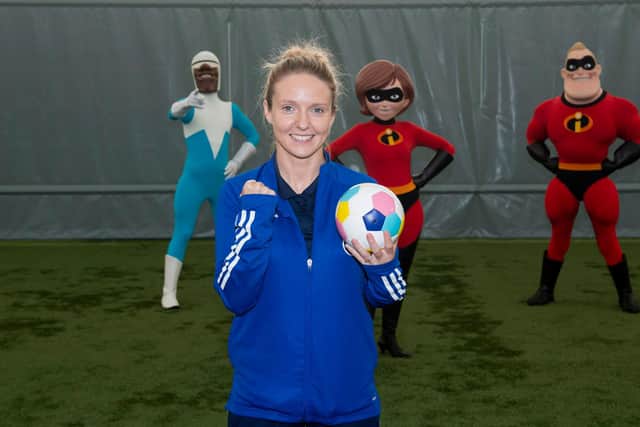 Rachael Boyle helped launch the Playmakers football programme for young girls developed by UEFA and Disney. (Photo by Paul Devlin / SNS Group)