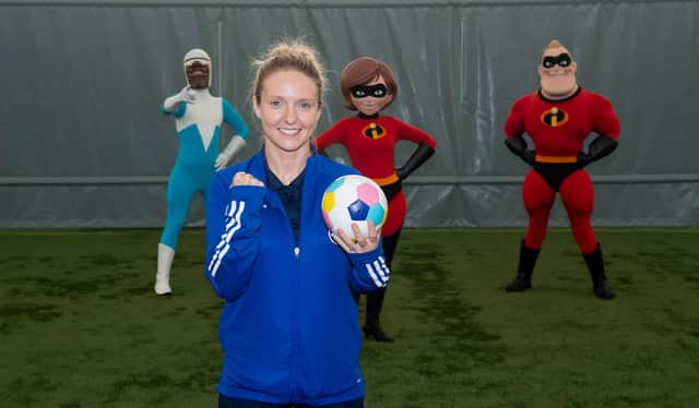 Rachael Boyle helped launch the Playmakers football programme for young girls developed by UEFA and Disney. (Photo by Paul Devlin / SNS Group)