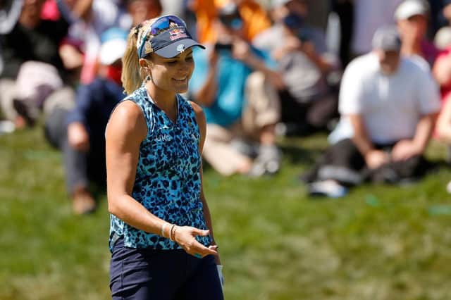 Lexi Thompson reacts to her missed putt on the 18th hole during the final round of the 76th US Women's Open at The Olympic Club in San Francisco. Picture: Ezra Shaw/Getty Images.