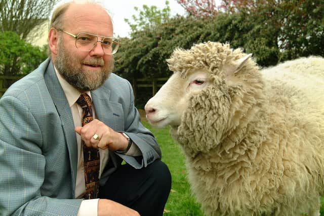 Professor Sir Ian Wilmut and Dolly. Photo: Roslin Institute