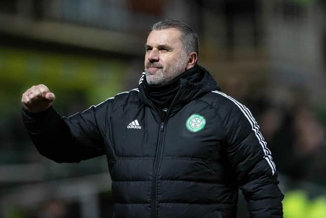 Celtic manager Ange Postecoglou delights in the win at Tannadice that means he has had an 87% win rate in league games since October 2021. (Photo by Alan Harvey / SNS Group)
