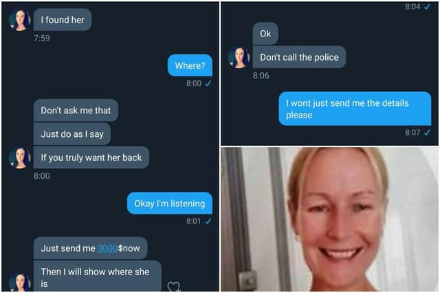 Harry McArthur shared screenshots of a message from an online scammer asking for $3,000 (about £2,500) in exchange for information on his mother’s whereabouts.