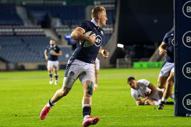 Duhan van der Merwe scored on his Scotland debut against Georgia. Picture: Ross Parker/SNS
