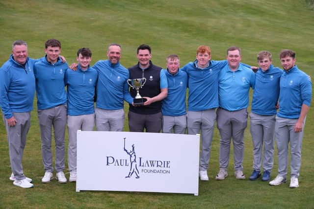 Team Scottish Golf celebrate winning the inaugural Paul Lawrie Foundation Challenge Match at Trump International Golf Links in Aberdeen. Picture: Paul Lawrie Foundation