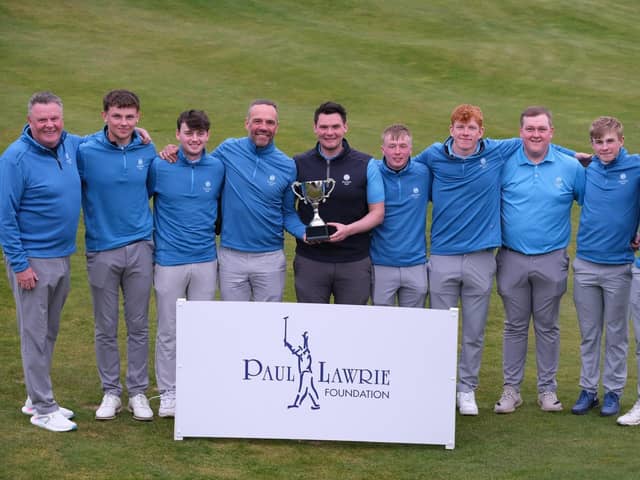 Team Scottish Golf celebrate winning the inaugural Paul Lawrie Foundation Challenge Match at Trump International Golf Links in Aberdeen. Picture: Paul Lawrie Foundation