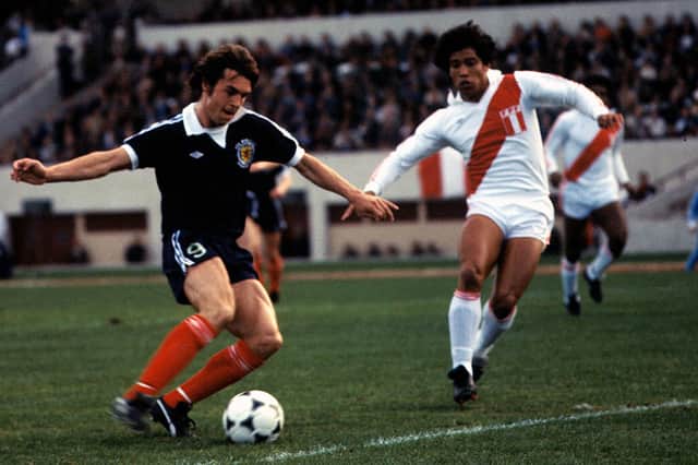 Striker Joe Jordan scores Scotland's first goal of the 1978 World Cup v Peru but the tournament was not a happy experience for the Scots, who had received a rousing send-off at Hampden