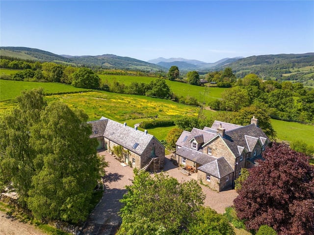 What is it? A farmhouse with steading and cottage called The Neep Barn, created for short-term lets. The home has been extensively refurbished to suit flexible modern living.
Where is it? A 50-minute drive north-west of Perth on a hillside with views across Ben Lawers and Ben Vrackie. The nearby village of Grandtully has a chocolatier, cafe, pub and independent shops.