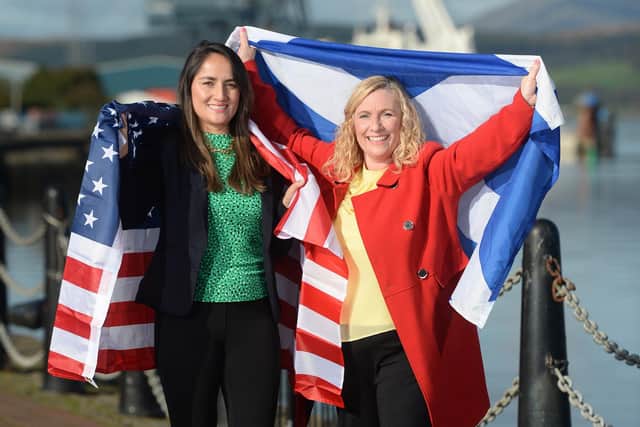 International trade consultant Diana Peralta and Heather MacLaurin of Inverclyde Chamber of Commerce launch the trade missions in Greenock. Picture: James Chapelard.