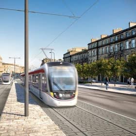 An artistic impression of the new tram line passing through Elm Row in Edinburgh.