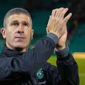 Hibs manager Nick Montgomery celebrates at full time after the Viaplay Cup quarter-final win over St Mirren at Easter Road.  (Photo by Mark Scates / SNS Group)
