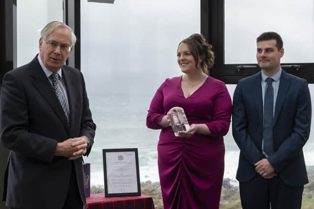 His Royal Highness presents David John McRobbie and Hannah Gray of Invercairn Gala with the 2020 QAVS Award.
