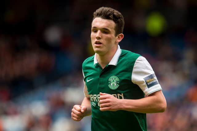John McGinn in action for Hibernian.