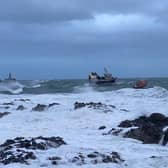 Peterhead Lifeboat rescue fishing vessel.