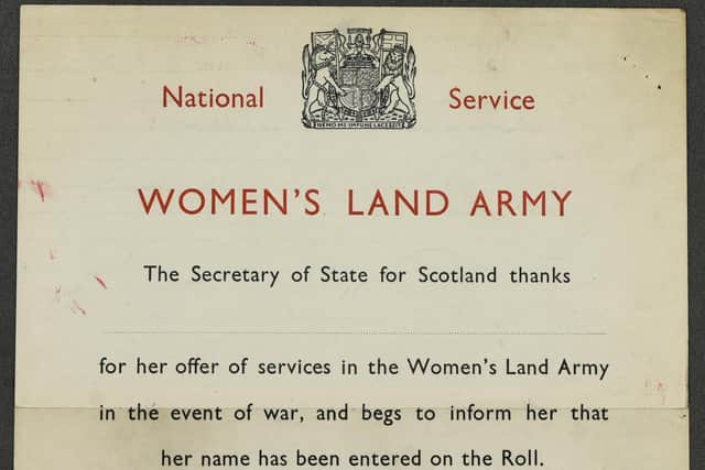 An enrolment card for the Scottish Women's Land Army. PIC: NRS.