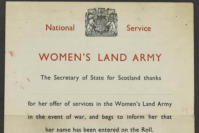 An enrolment card for the Scottish Women's Land Army. PIC: NRS.