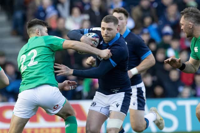 Finn Russell and Robbie Henshaw in action during the Six Nations match between Scotland and Ireland at BT Murrayfield in March. (Photo by Craig Williamson / SNS Group)