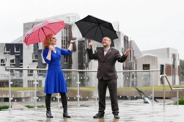 Scottish Greens co-leaders Lorna Slater and Patrick Harvie outside Dynamic Earth in Edinburgh, during their party's Autumn conference.