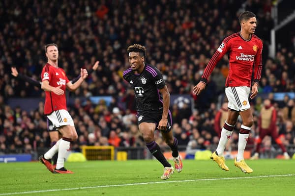 Kingsley Coman sprints off to celebrate as Bayern Munich put Manchester United to the sword.