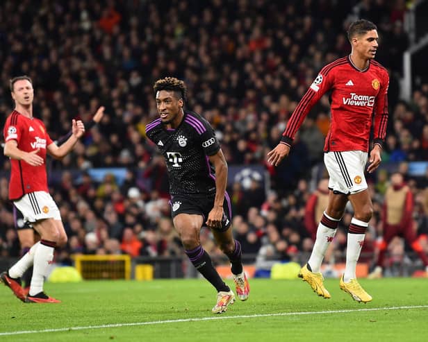 Kingsley Coman sprints off to celebrate as Bayern Munich put Manchester United to the sword.