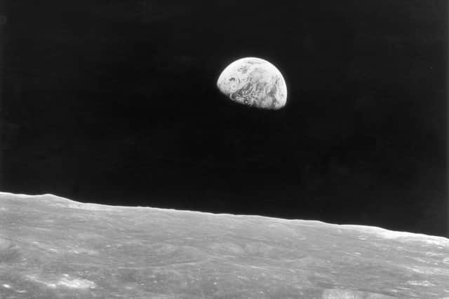 The Earth rises above the horizon of the moon, as seen by the crew of the Apollo 8 mission in December 1968 (Picture: Keystone/Hulton Archive/Getty Images)