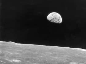 The Earth rises above the horizon of the moon, as seen by the crew of the Apollo 8 mission in December 1968 (Picture: Keystone/Hulton Archive/Getty Images)