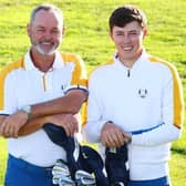 Matt Fitzpatrick and his caddie Billy Foster pose for a photograph ahead of the 44th Ryder Cup at Marco Simone Golf Club in Rome. Picture; Andrew Redington/Getty Images.