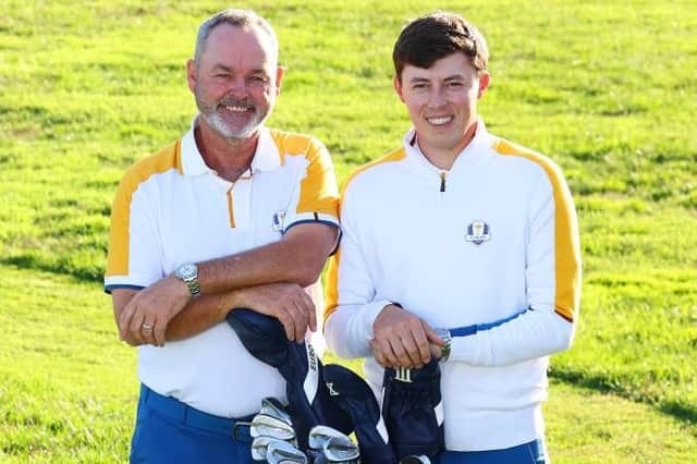 Matt Fitzpatrick and his caddie Billy Foster pose for a photograph ahead of the 44th Ryder Cup at Marco Simone Golf Club in Rome. Picture; Andrew Redington/Getty Images.